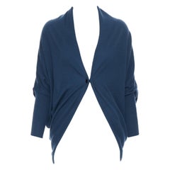 LANVIN 100% Kaschmir marineblaue Strickjacke mit Fledermausärmeln und Knopfleiste vorne drapierter Shrug S
