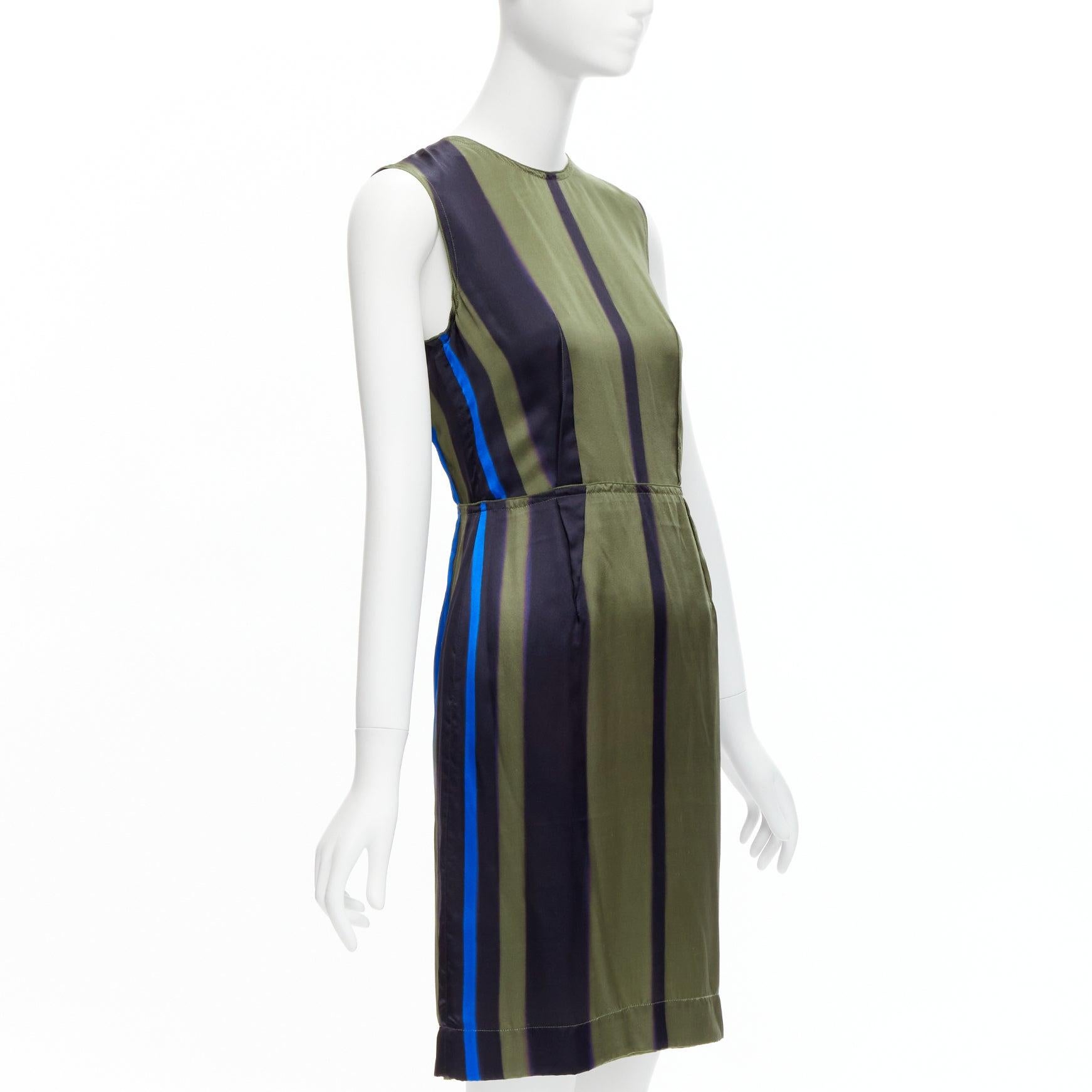 LANVIN 100% Seide khaki blau abstrakt invertierte Abnäher Kleid FR36 S (Beige) im Angebot
