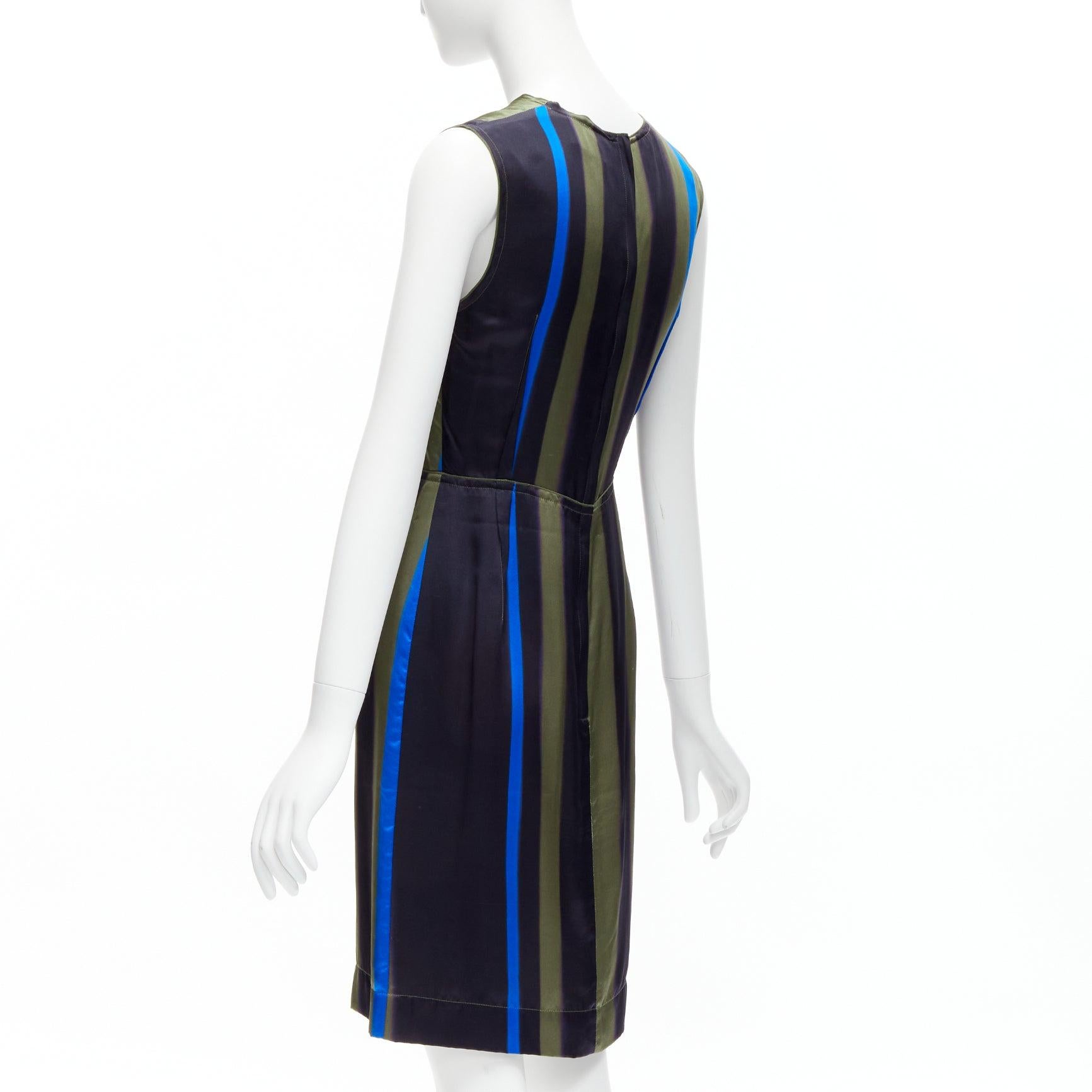 LANVIN 100% Seide khaki blau abstrakt invertierte Abnäher Kleid FR36 S Damen im Angebot
