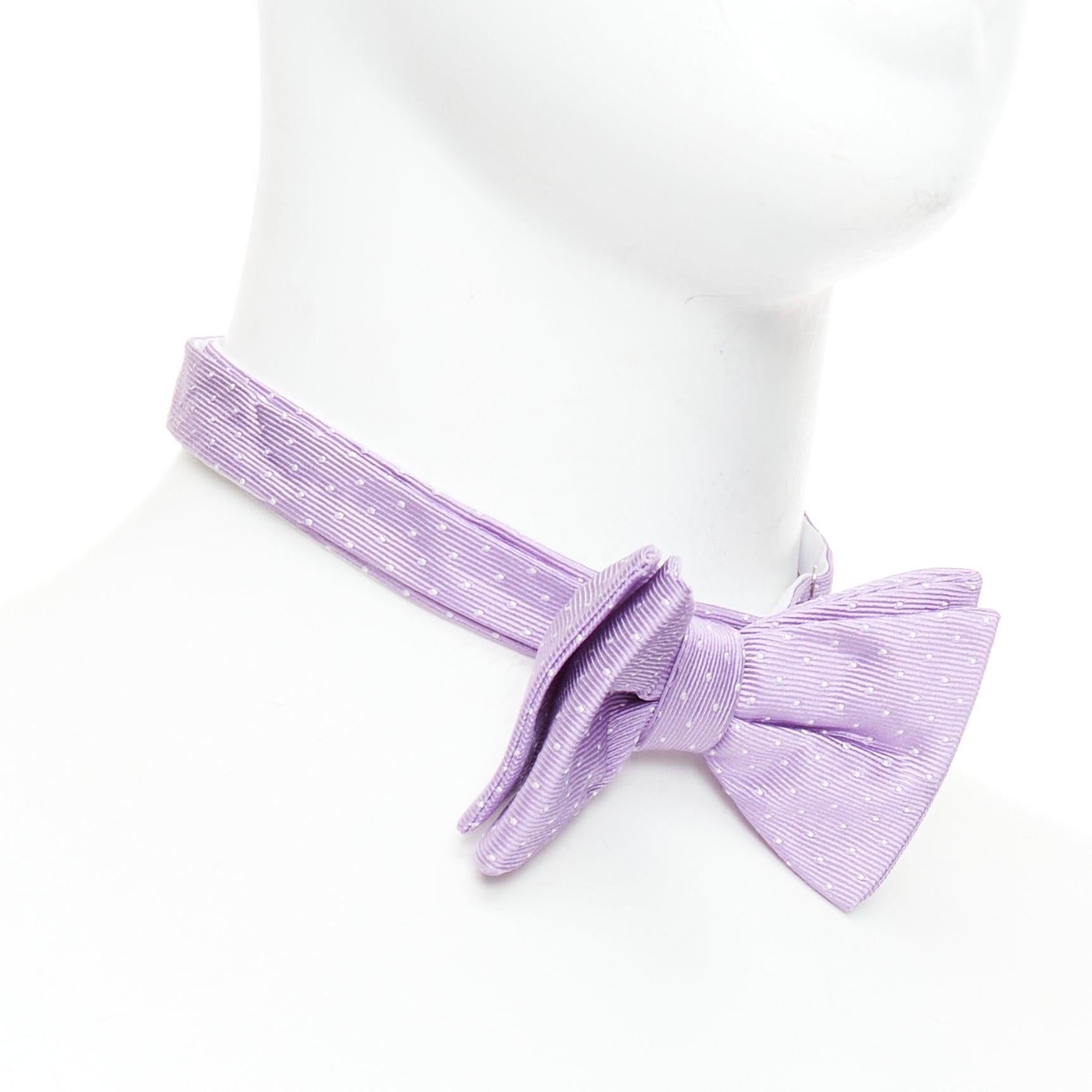 Purple LANVIN 100% silk purple white dot classy bow tie For Sale