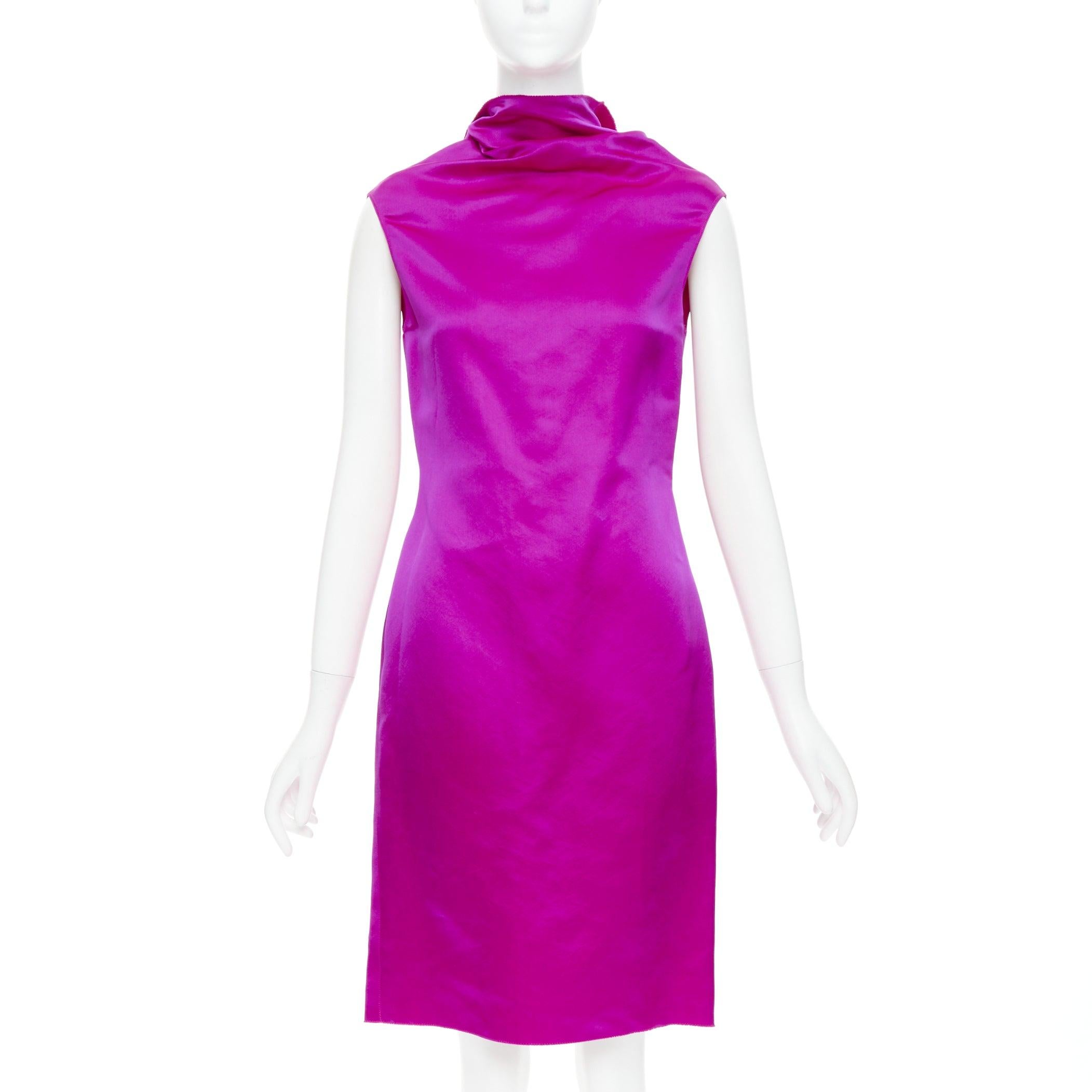 LANVIN 10º Aniversario rosa fucsia 100% seda vestido de noche sin espalda FR36 S Rosa
