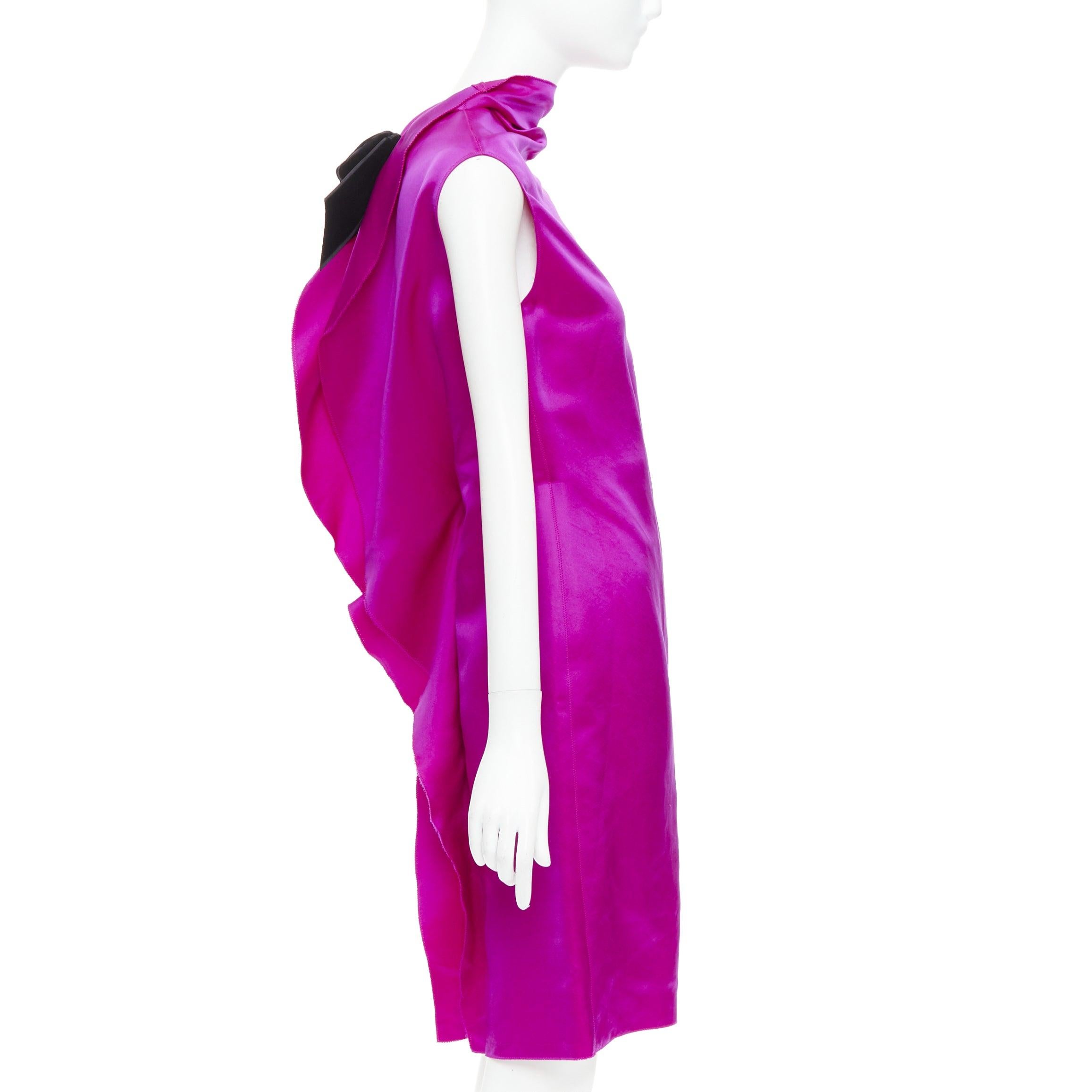 De las mujeres LANVIN 10º Aniversario rosa fucsia 100% seda vestido de noche sin espalda FR36 S