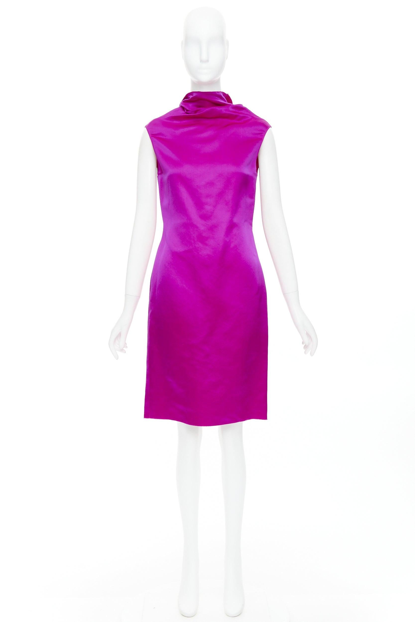 LANVIN 10º Aniversario rosa fucsia 100% seda vestido de noche sin espalda FR36 S 4