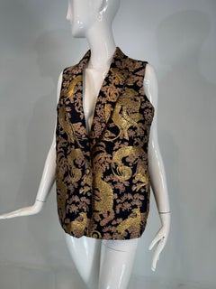 Lanvin 125 Ete 2015 Gold Brocade Monkey Oversize Vest with Pockets Cats 40