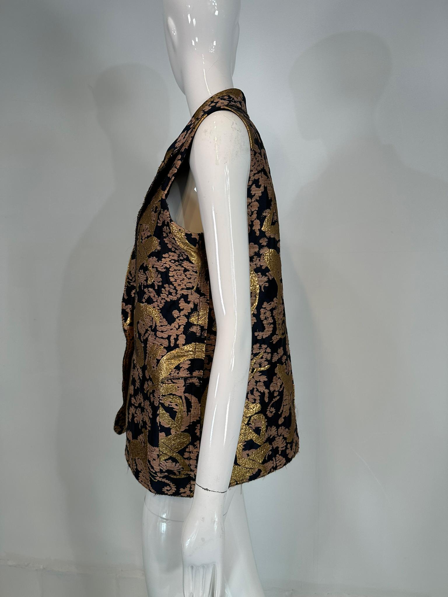 Lanvin 125 Ete 2015 Gold Brocade Monkey Oversize Vest with Pockets Cats 40 1