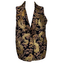 Lanvin 125 Ete 2015 Gold Brocade Monkey Oversize Vest with Pockets Cats 40