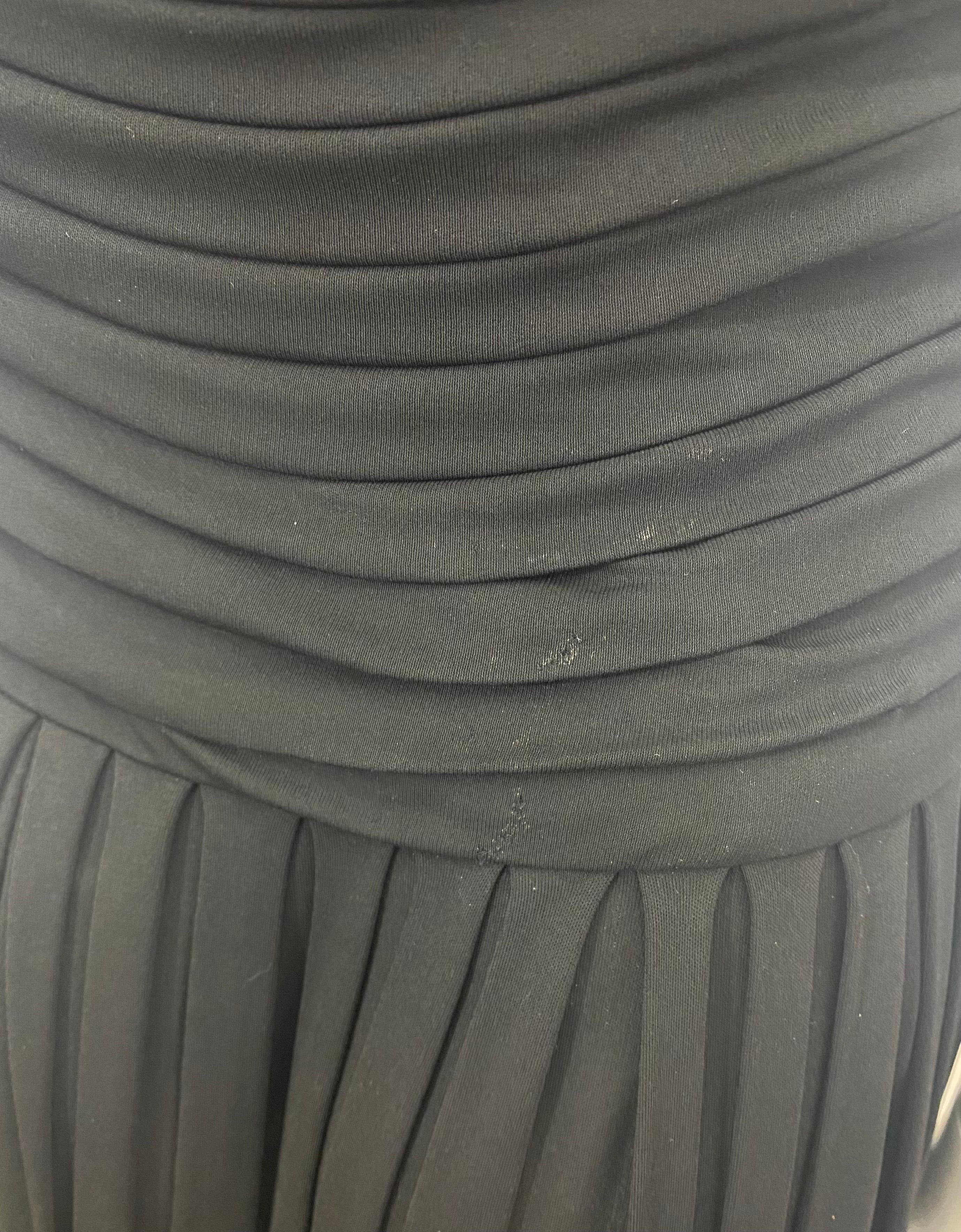 Lanvin 1970's Black Shutter Pleat Matte Jersey Strapless Long Dress-Size 40 en vente 6