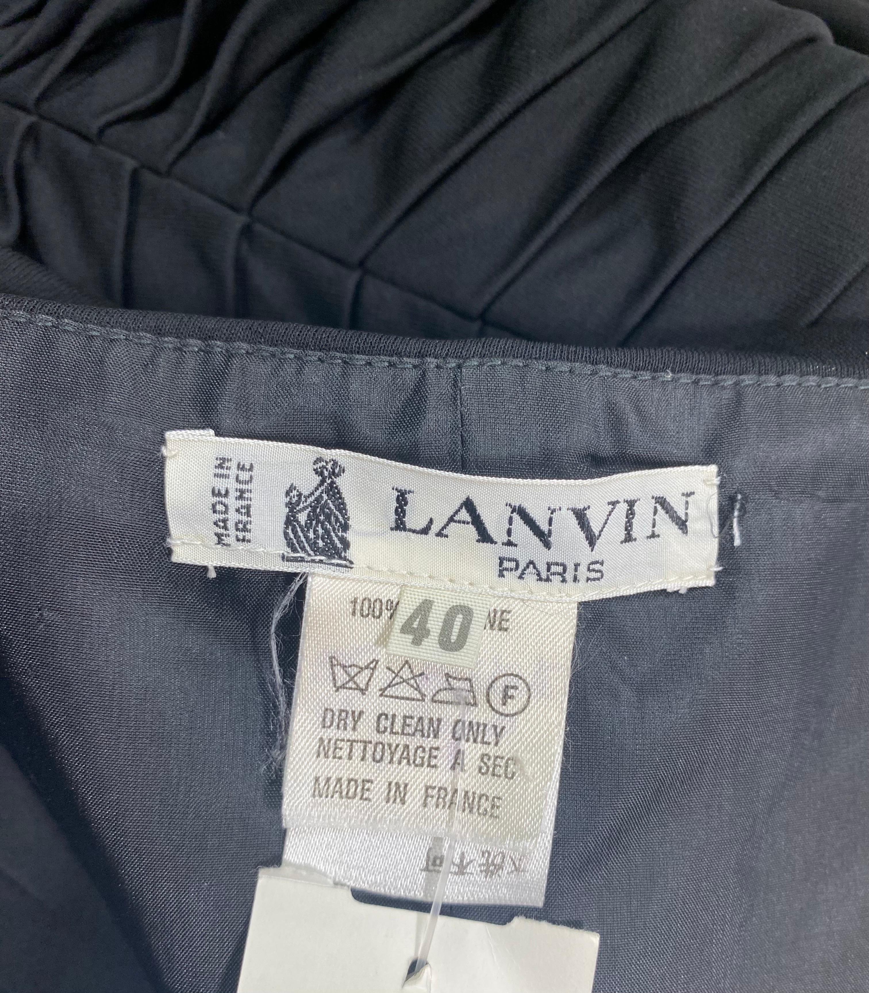 Lanvin 1970's Black Shutter Pleat Matte Jersey Strapless Long Dress-Size 40 en vente 7