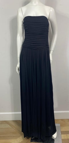 Lanvin 1970’s Black Shutter Pleat Matte Jersey Strapless Long Dress-Size 40