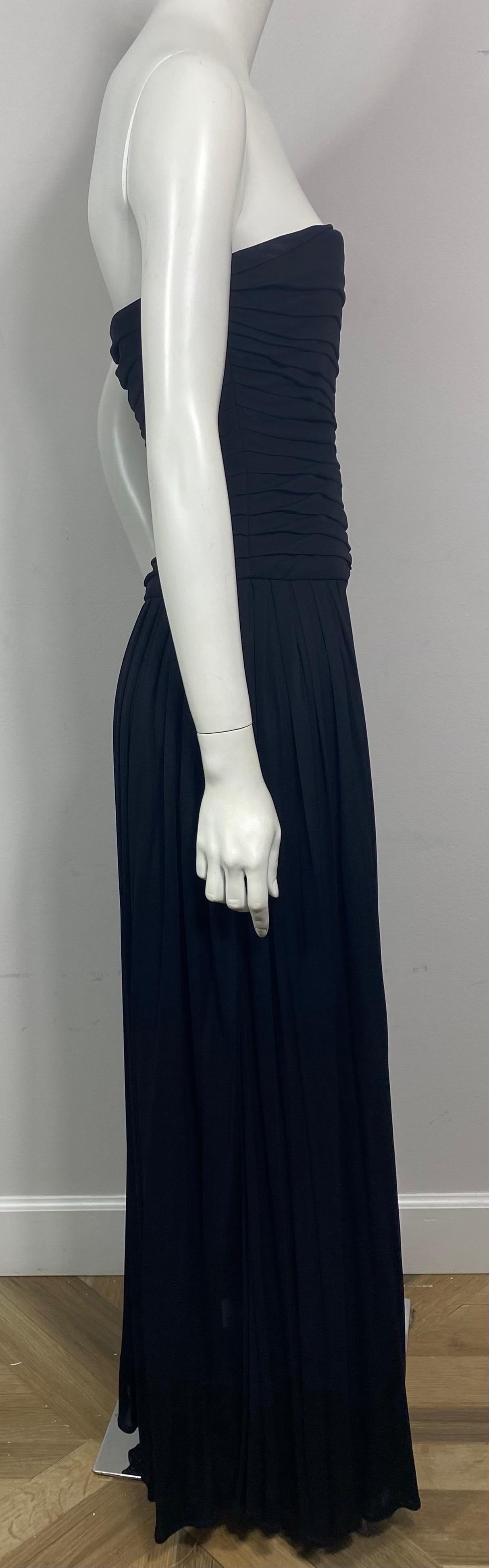 Lanvin 1970's Schwarz Verschluss Plissee Matte Jersey Trägerlos Langes Kleid-Größe 40 im Angebot 2