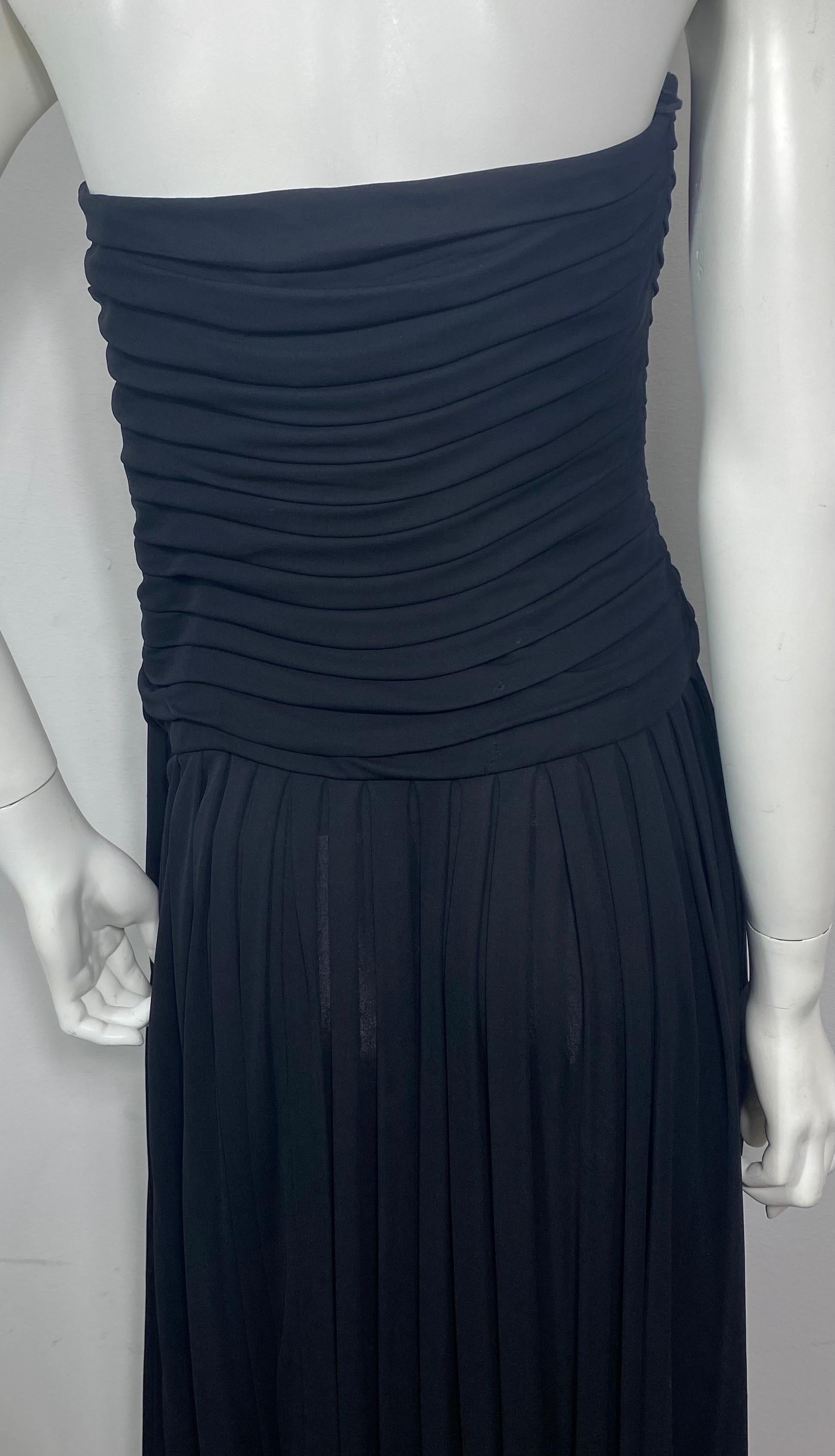 Lanvin 1970’s Black Shutter Pleat Matte Jersey Strapless Long Dress-Size 40 For Sale 5