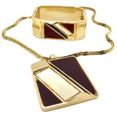 Lanvin 1970s Modernist enamel bangle bracelet and pendant set