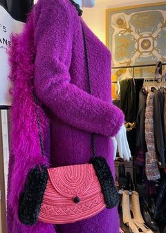 LANVIN 1970s Vintage Pink-Black Shearling Hand Warmer / Muff Russian Style