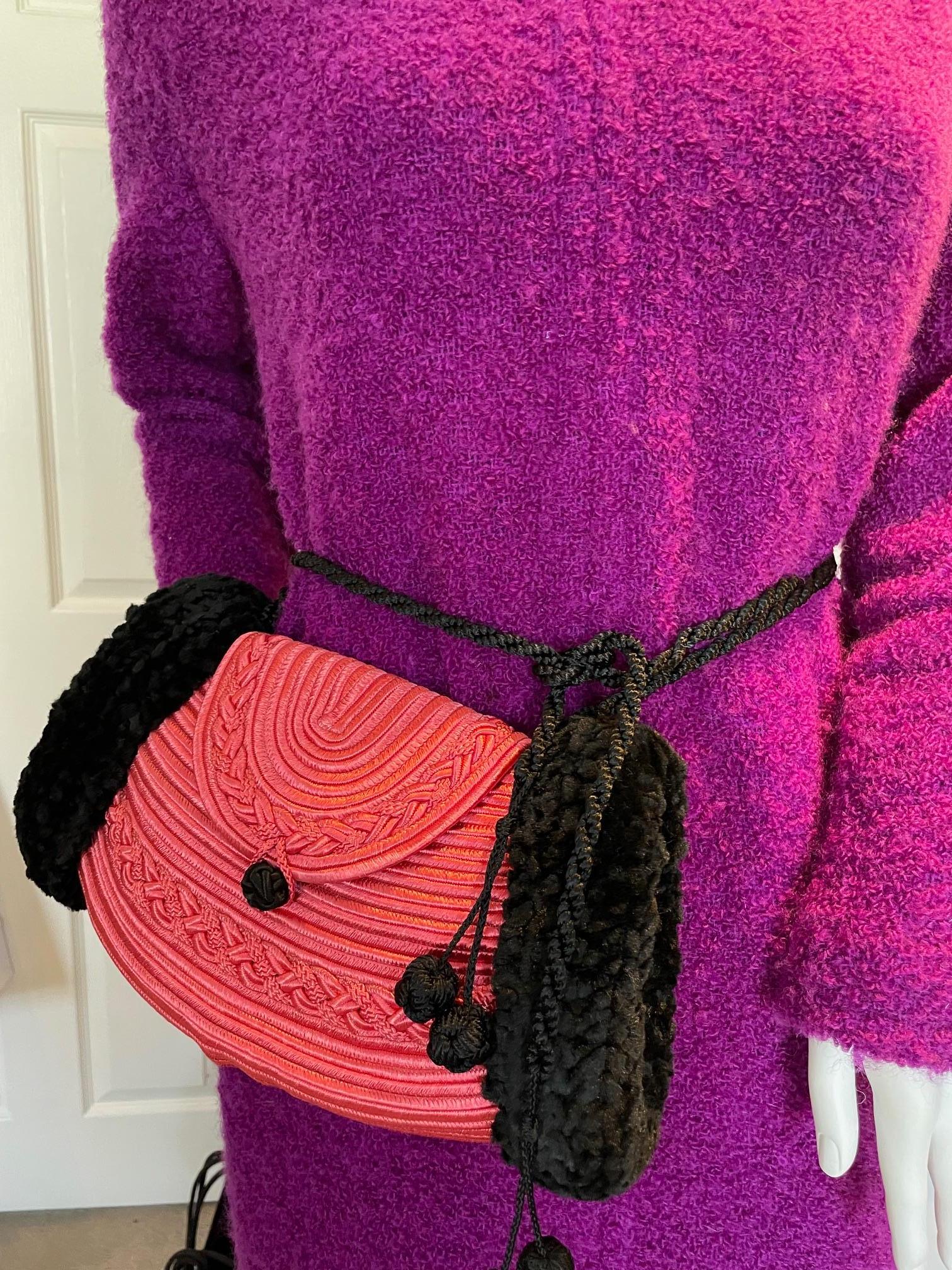Women's LANVIN 1970s Vintage Pink-Black Trimmings Fur Muff Shoulder Bag Russian Style For Sale