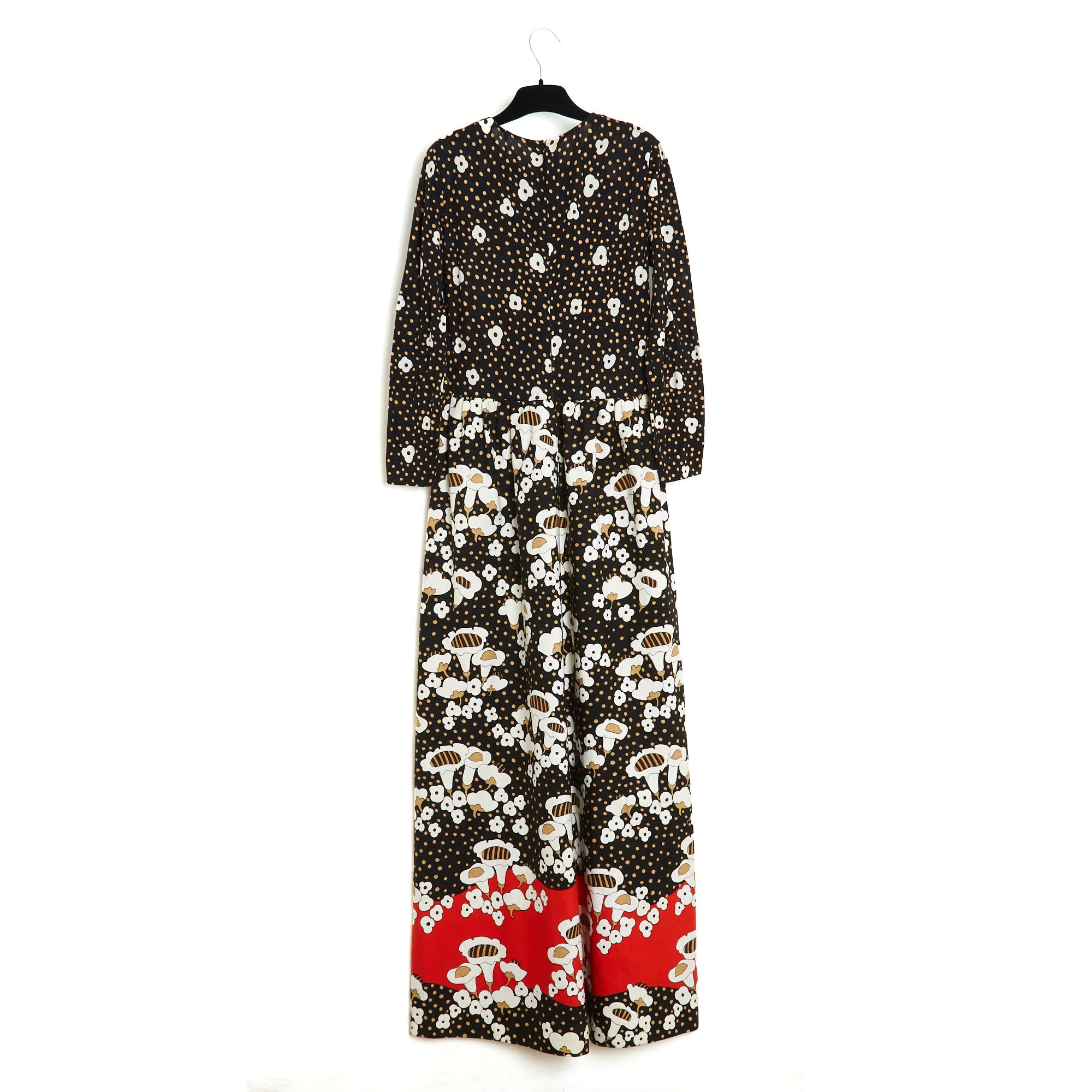 Lanvin 1972 Robe Maxi FR38 Black Cotton Jersey Canvas Mushrooms UK10 US8 For Sale 2