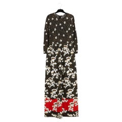 Lanvin 1972 Robe Maxi FR38 Noir Jersey de coton Toile Champignons UK10 US8
