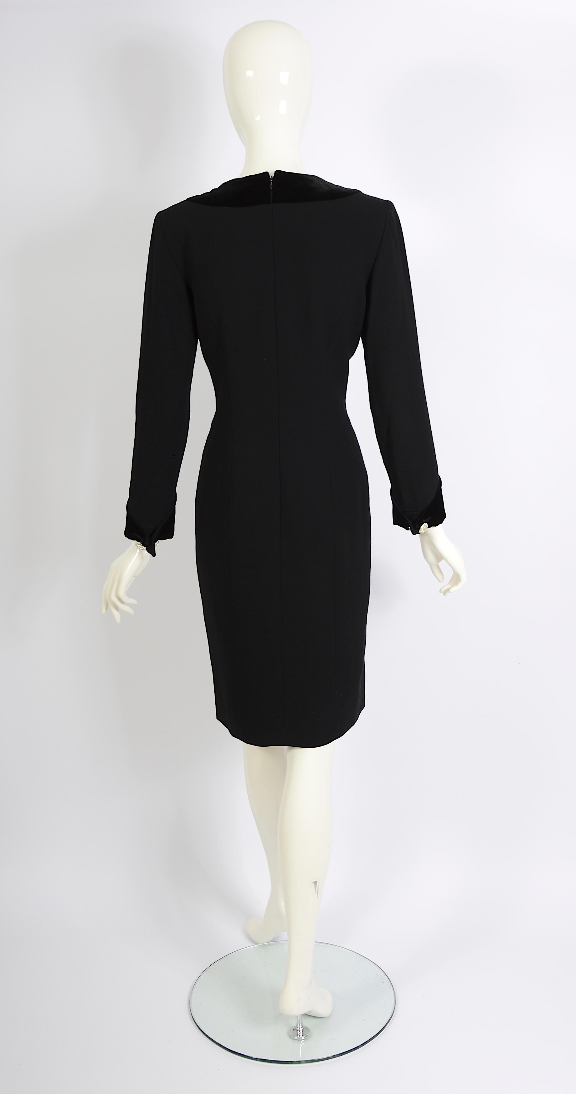 De las mujeres Lanvin años 80 crepé negro y terciopelo detalle delantero botones de strass embellecidos en venta