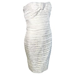 Lanvin 80's Ivory Silk Horizontal Pleated Classic Strapless Mini Dress