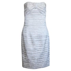 Lanvin 1980
s Ivory Pleated Silk Jacquard Strapless Mini Dress