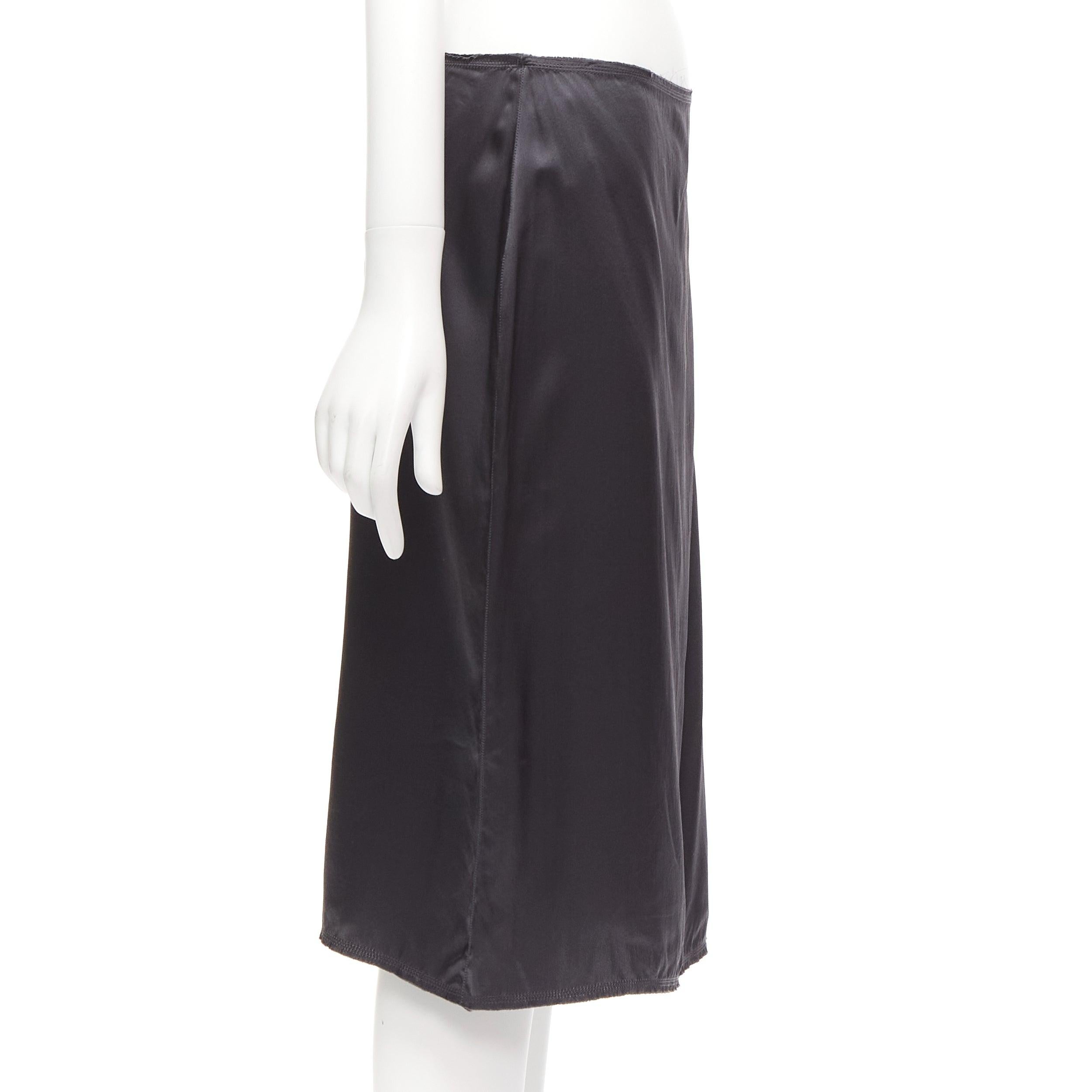 Black LANVIN 2004 100% silk grey raw edge fabric button low waist midi skirt FR38 M For Sale
