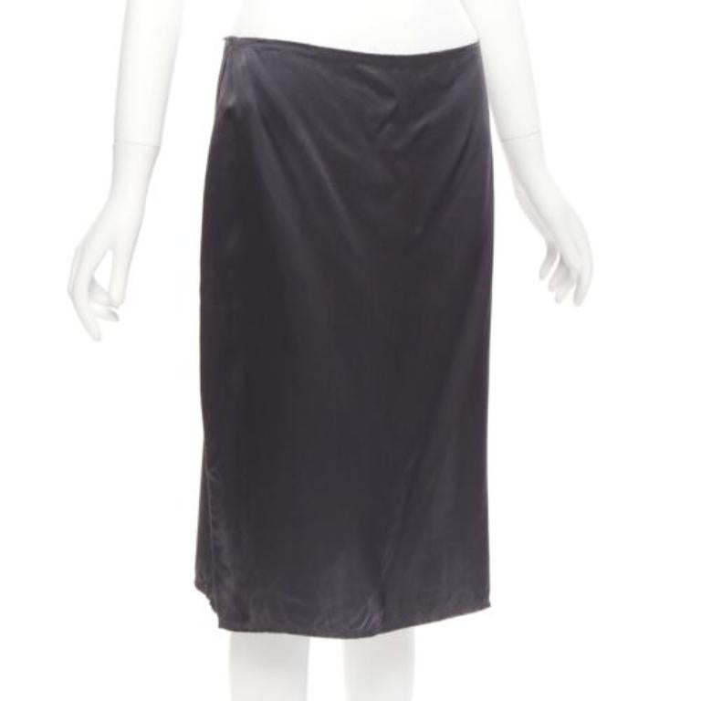 Nero LANVIN 2004 100% seta grigio tessuto grezzo con bottoni gonna midi a vita bassa  FR38 M in vendita