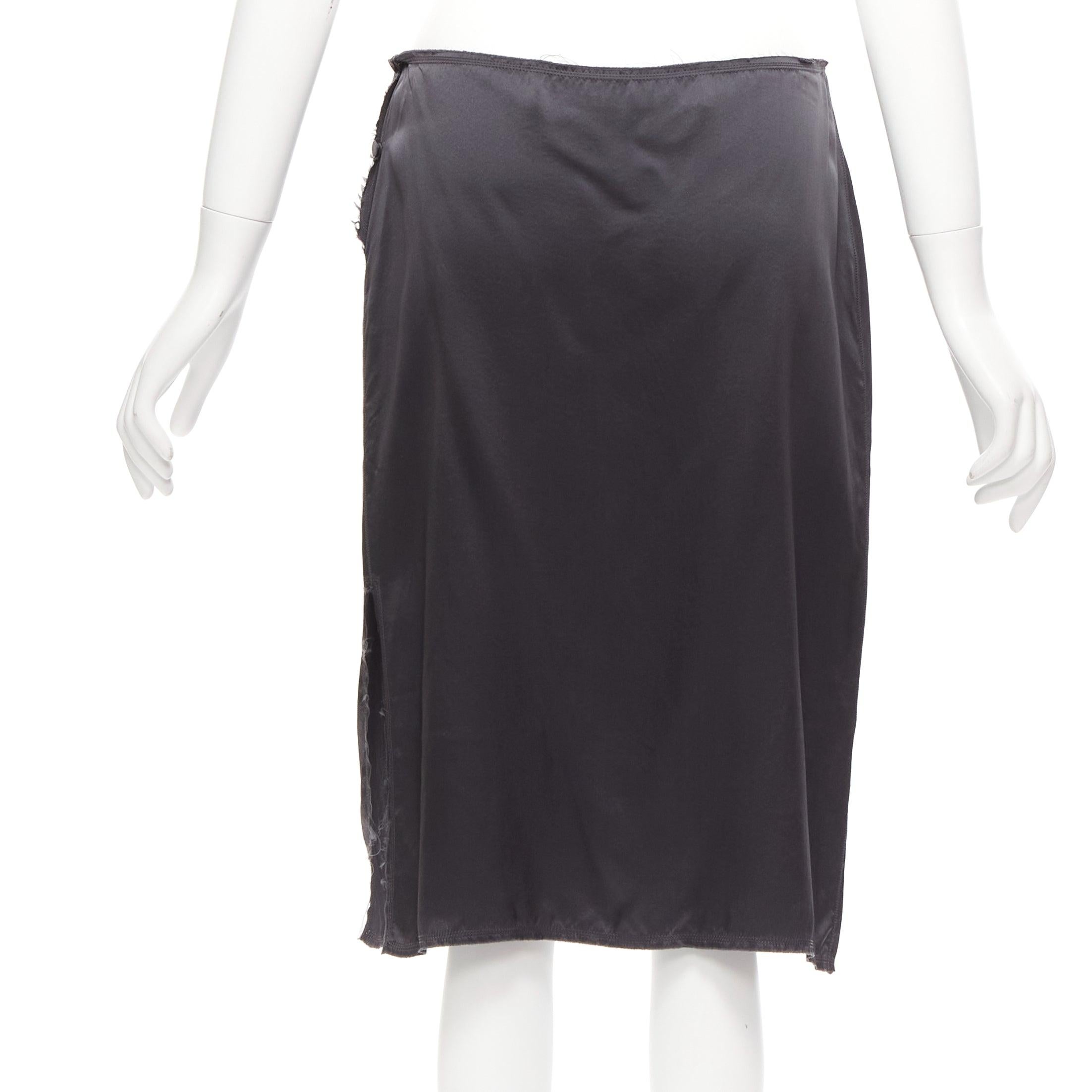 LANVIN 2004 100% silk grey raw edge fabric button low waist midi skirt FR38 M In Excellent Condition For Sale In Hong Kong, NT