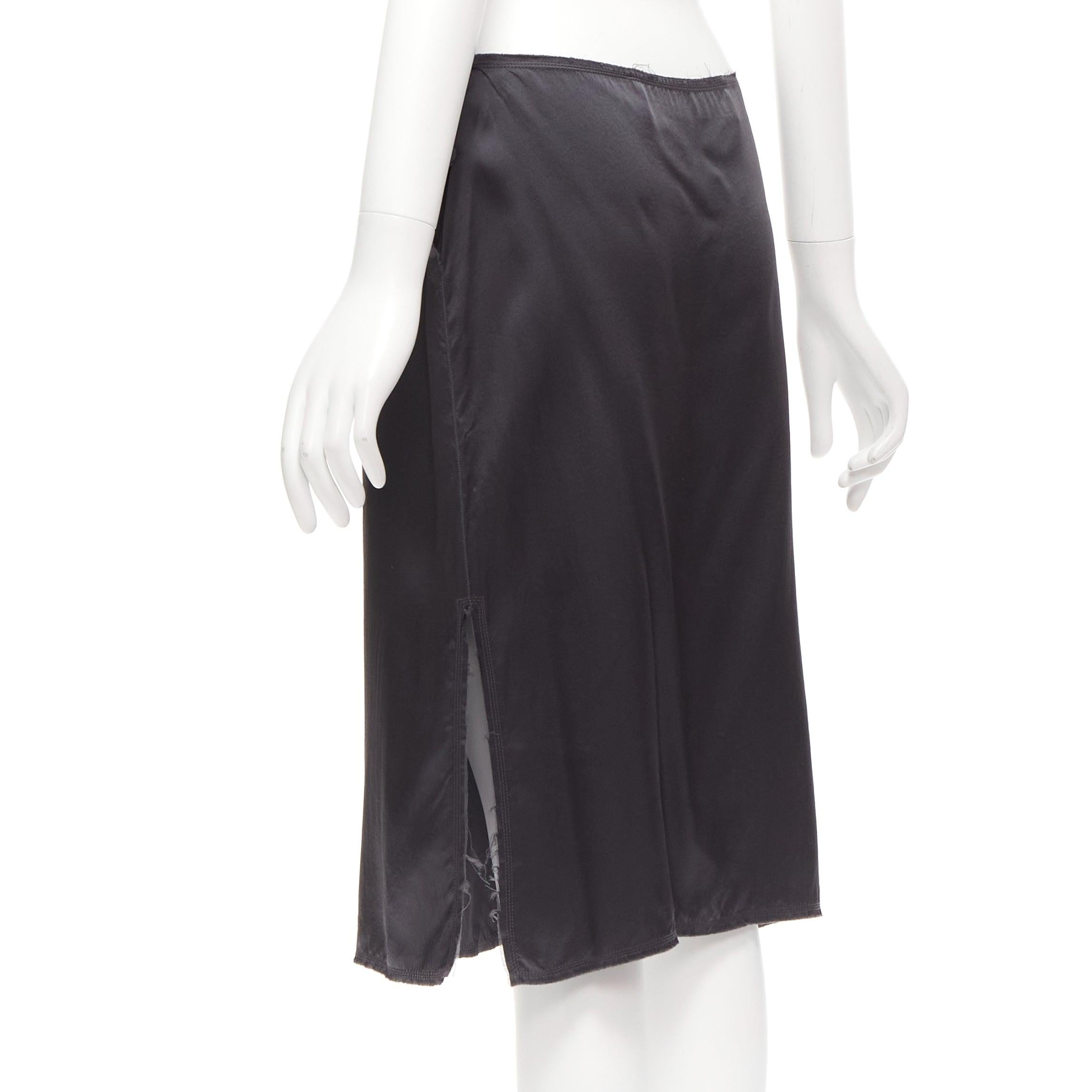Women's LANVIN 2004 100% silk grey raw edge fabric button low waist midi skirt FR38 M For Sale