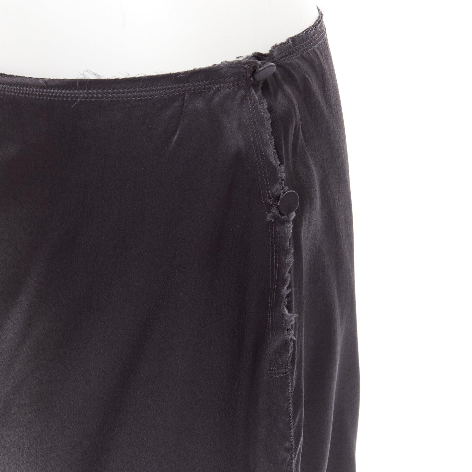LANVIN 2004 100% silk grey raw edge fabric button low waist midi skirt FR38 M For Sale 1
