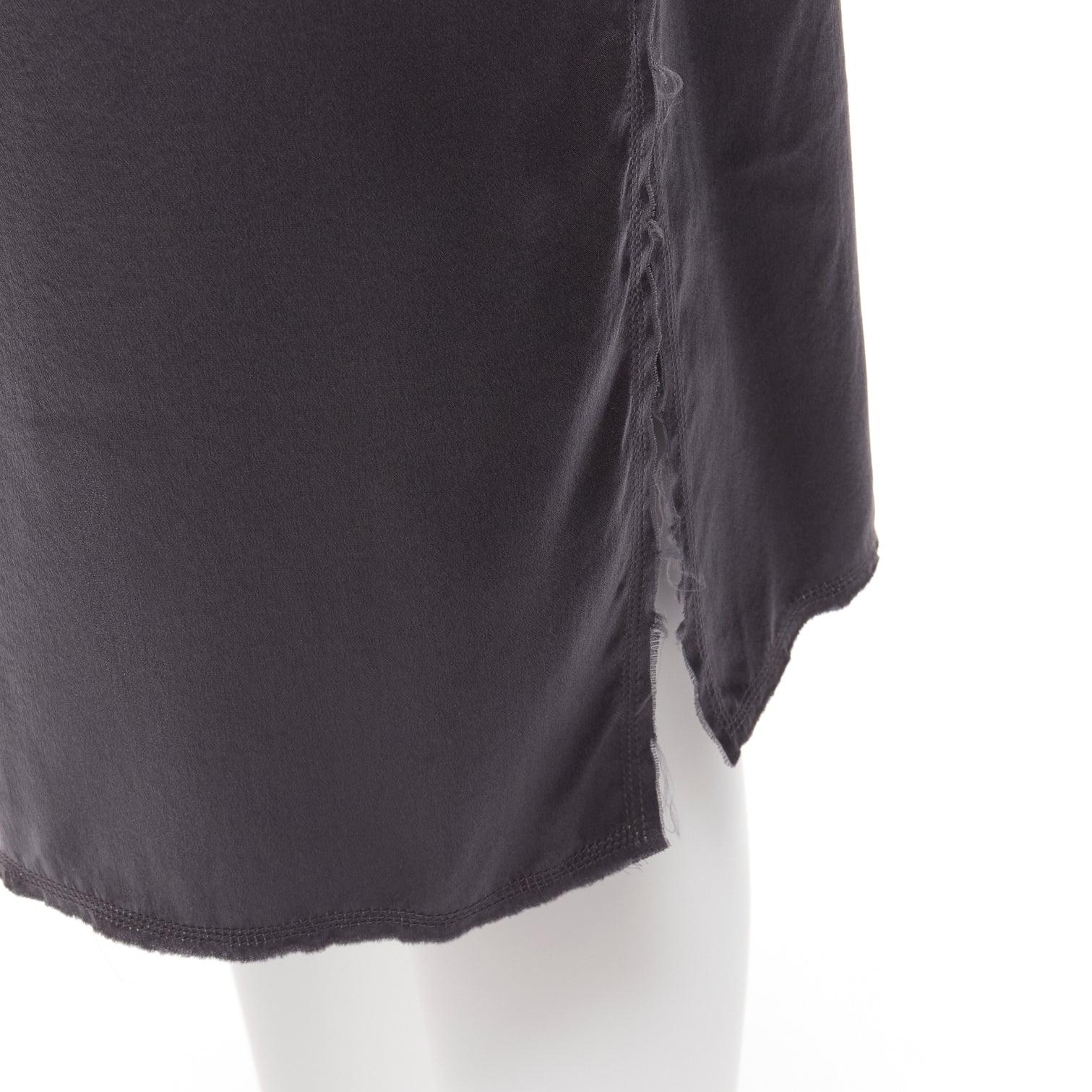 LANVIN 2004 100% silk grey raw edge fabric button low waist midi skirt FR38 M For Sale 2
