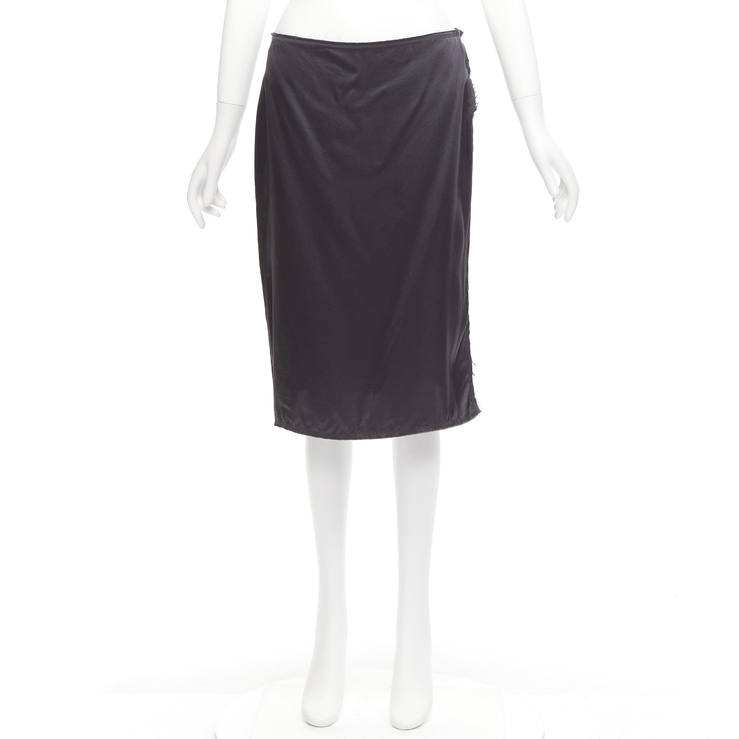 LANVIN 2004 100% silk grey raw edge fabric button low waist midi skirt FR38 M For Sale 3