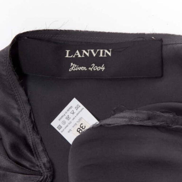 LANVIN 2004 100% seta grigio tessuto grezzo con bottoni gonna midi a vita bassa  FR38 M in vendita 3