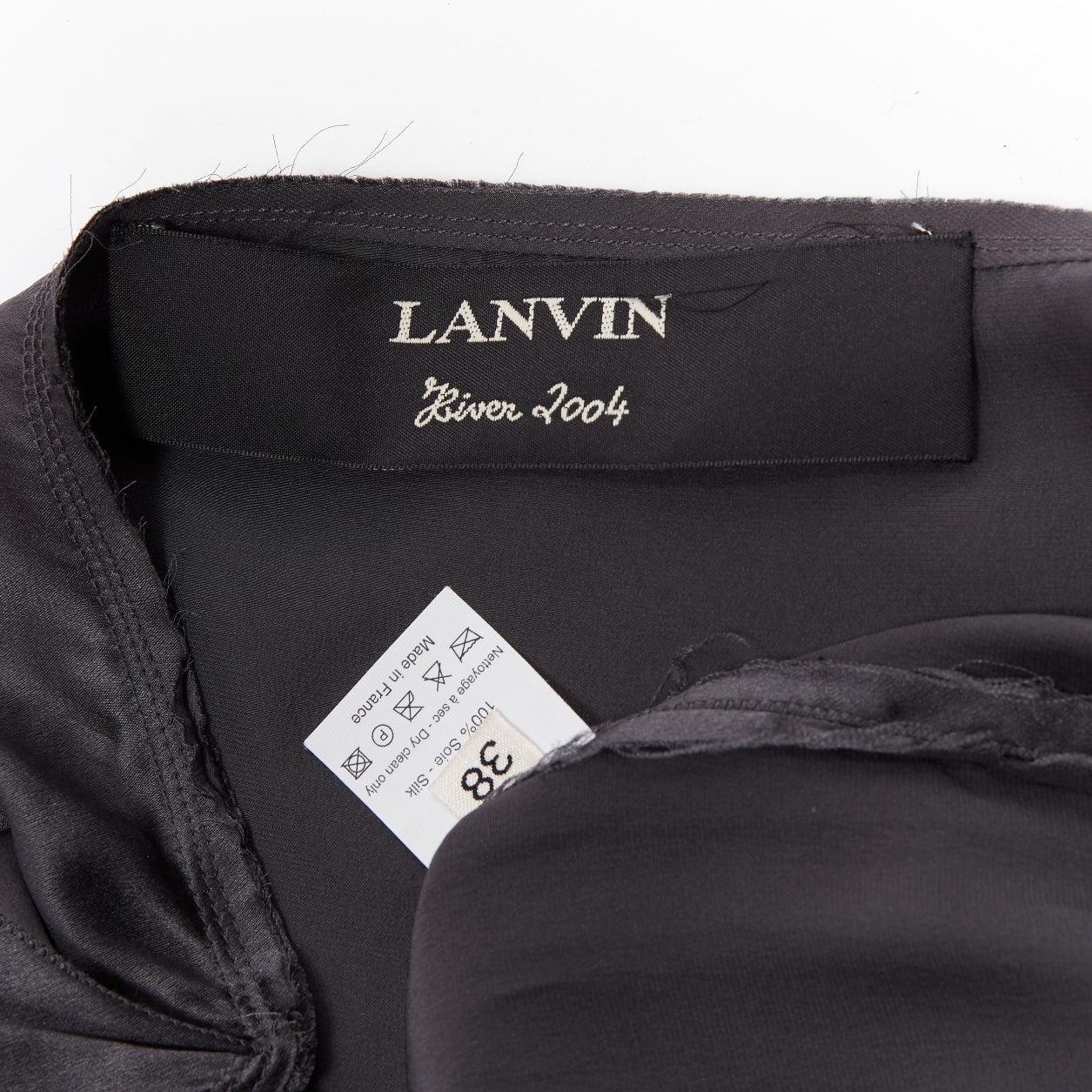 LANVIN 2004 100% silk grey raw edge fabric button low waist midi skirt FR38 M For Sale 4