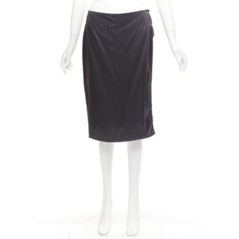 LANVIN 2004 100% seta grigio tessuto grezzo con bottoni gonna midi a vita bassa  FR38 M in vendita 4