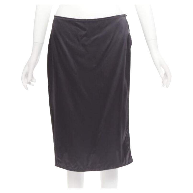 LANVIN 2004 100% seta grigio tessuto grezzo con bottoni gonna midi a vita bassa  FR38 M in vendita