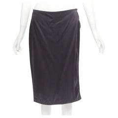 LANVIN 2004 100% silk grey raw edge fabric button low waist midi skirt  FR38 M