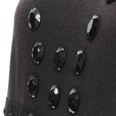 LANVIN 2004 Alber Elbaz robe fourreau en laine brune noire ornée de bijoux FR38 S