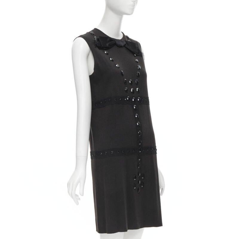 Nero LANVIN 2004 Alber Elbaz, tubino in lana marrone e nero impreziosito da gioielli FR38 S in vendita
