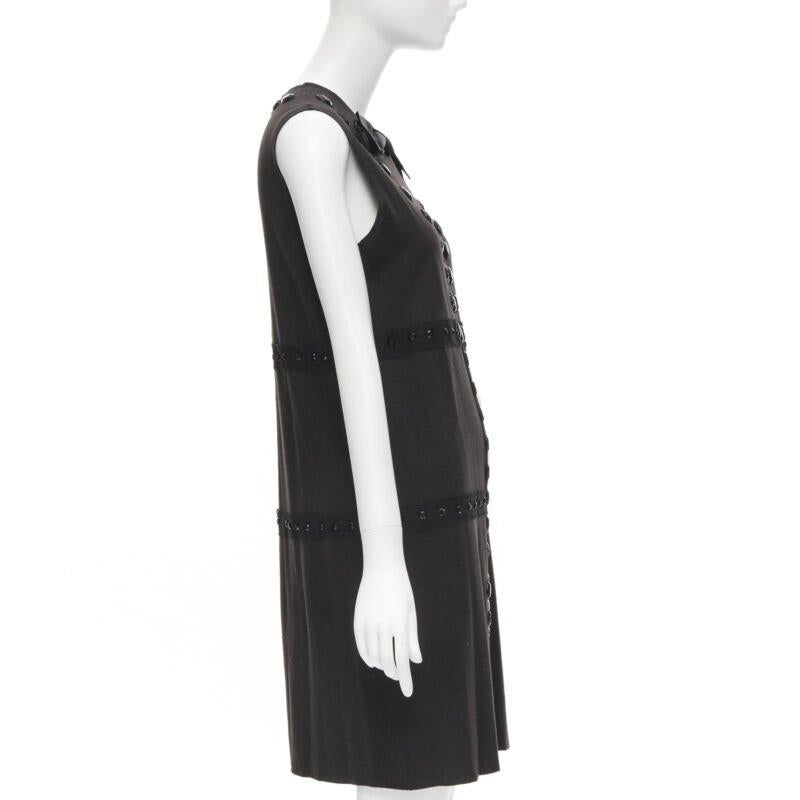 LANVIN 2004 Alber Elbaz, tubino in lana marrone e nero impreziosito da gioielli FR38 S In condizioni ottime in vendita a Hong Kong, NT