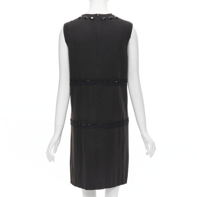 Donna LANVIN 2004 Alber Elbaz, tubino in lana marrone e nero impreziosito da gioielli FR38 S in vendita