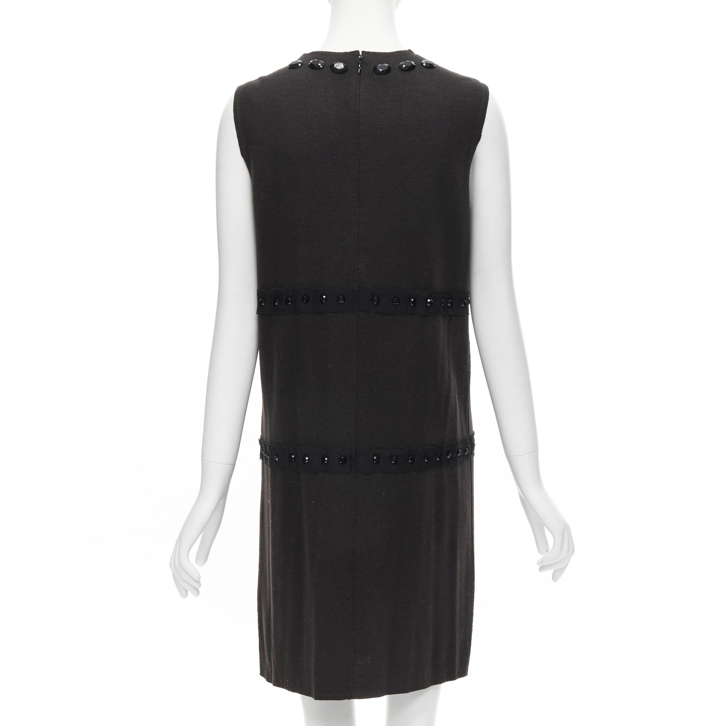 LANVIN 2004 Alber Elbaz brown wool black jewel embellished sheath dress FR38 S For Sale 1