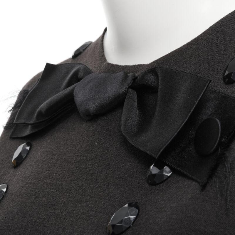 LANVIN 2004 Alber Elbaz, tubino in lana marrone e nero impreziosito da gioielli FR38 S in vendita 1