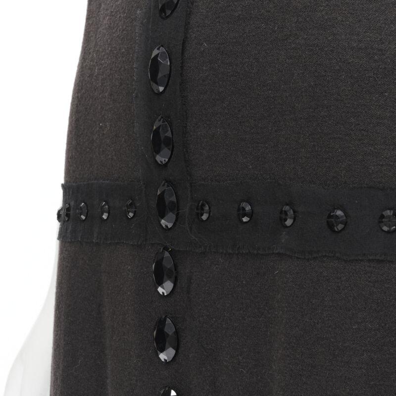 LANVIN 2004 Alber Elbaz, tubino in lana marrone e nero impreziosito da gioielli FR38 S in vendita 2