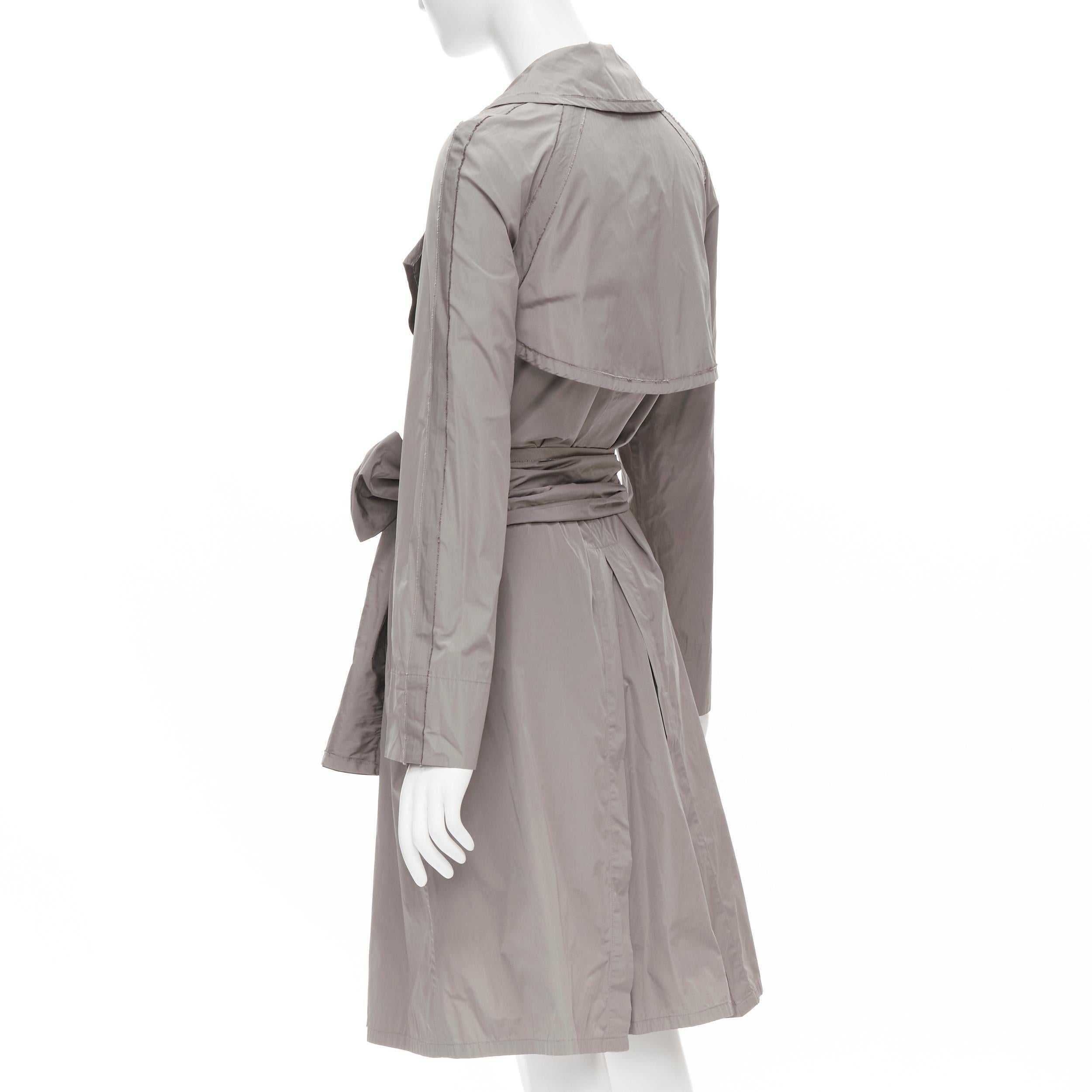 LANVIN 2004 Alber Elbaz grey nylon bow tie belt doubel breasted trench coat FR36 In Good Condition In Hong Kong, NT