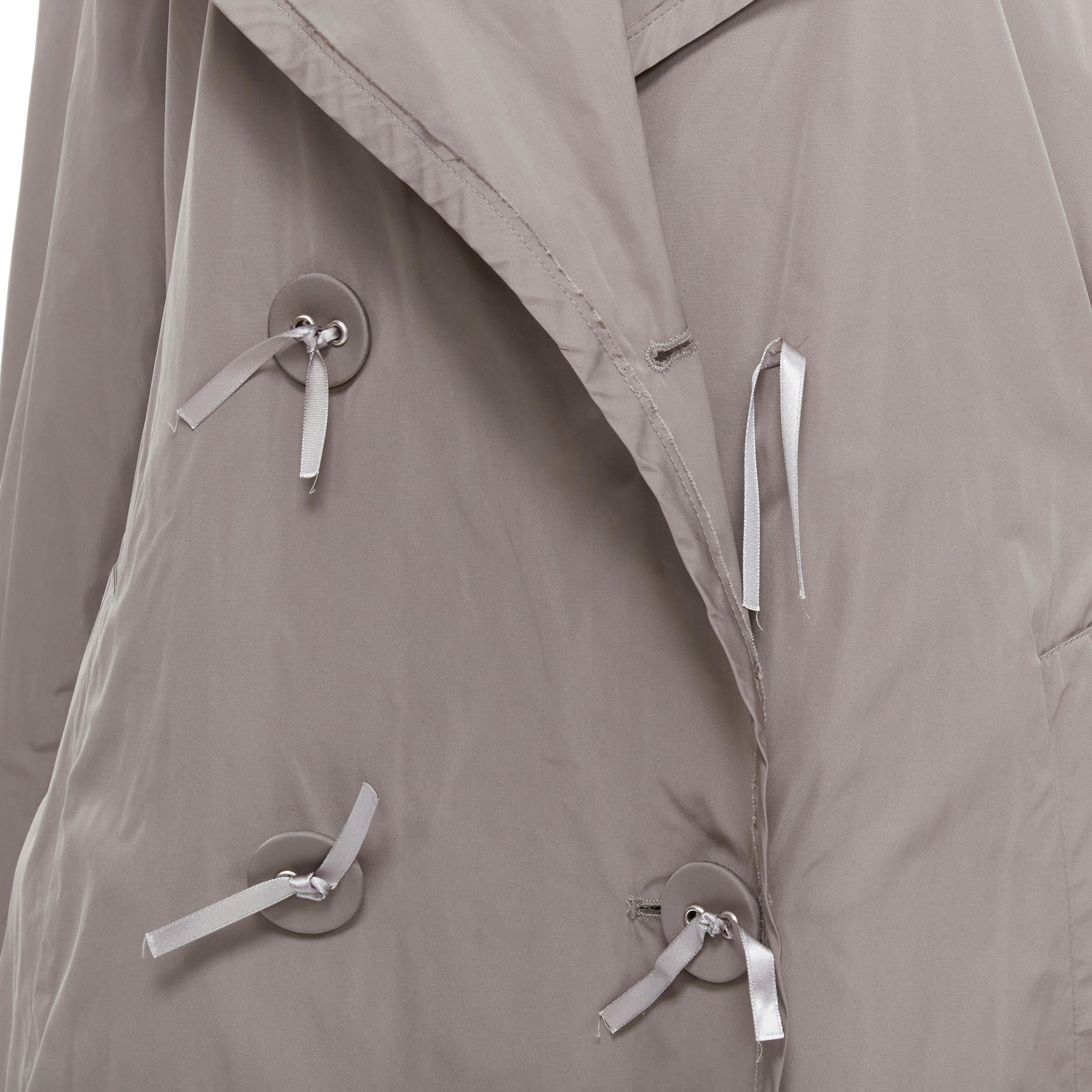 LANVIN 2004 Alber Elbaz grey nylon bow tie belt doubel breasted trench coat FR36 1