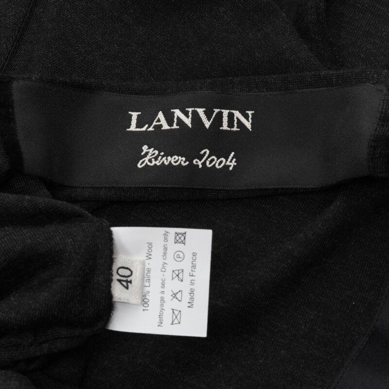 LANVIN 2004 Alber Elbaz vestido con cinturón de lana gris y lazo de seda FR40 M 6