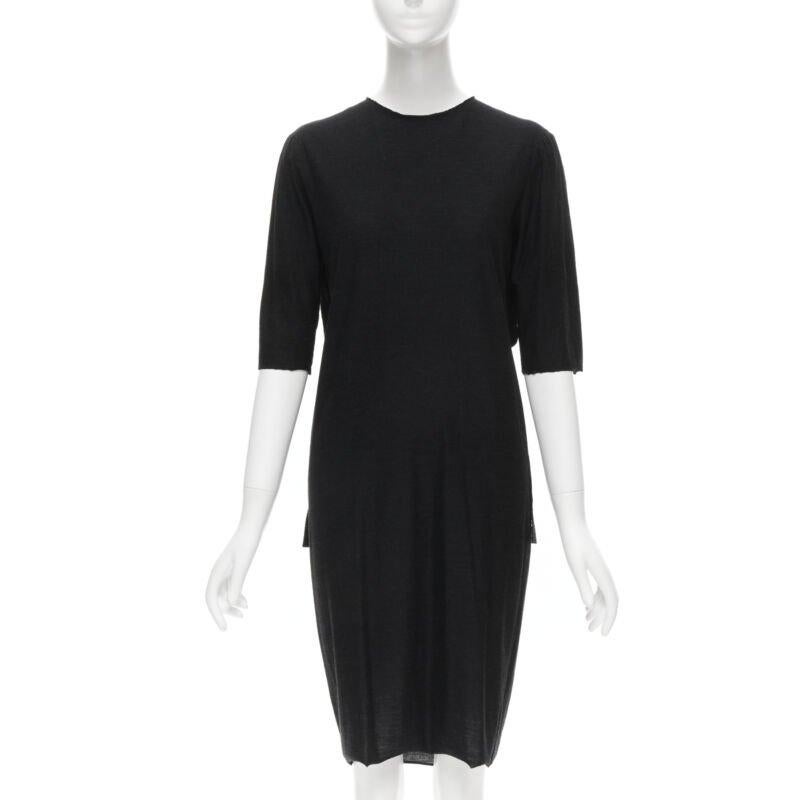 LANVIN 2004 Alber Elbaz vestido con cinturón de lana gris y lazo de seda FR40 M Negro