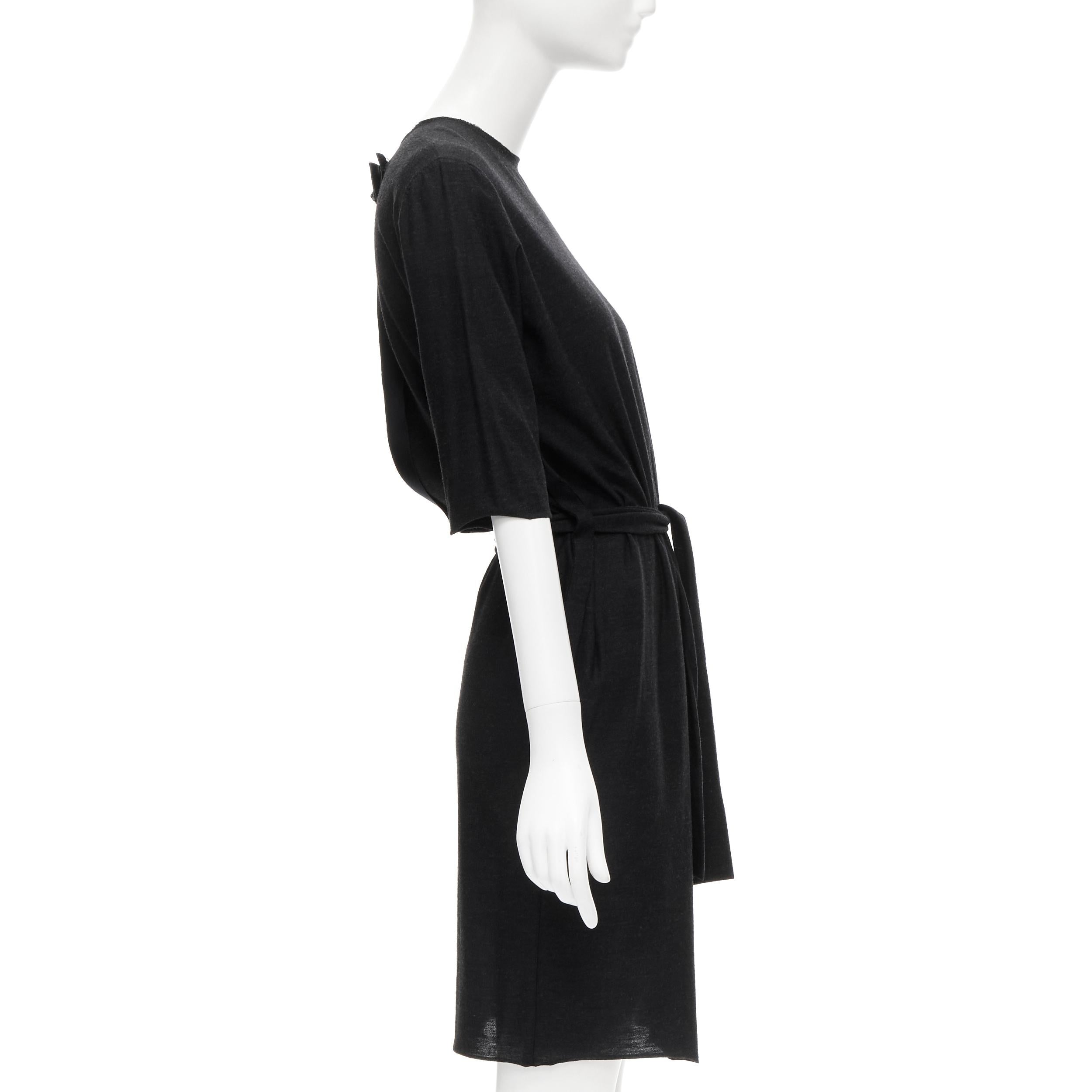 Women's LANVIN 2004 Alber Elbaz silk bow open back grey wool belted dress FR40 M For Sale