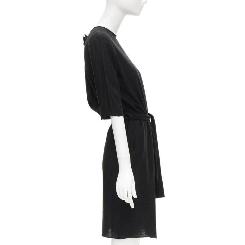 De las mujeres LANVIN 2004 Alber Elbaz vestido con cinturón de lana gris y lazo de seda FR40 M