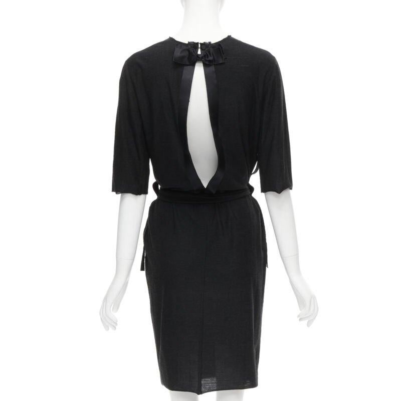 LANVIN 2004 Alber Elbaz vestido con cinturón de lana gris y lazo de seda FR40 M 1