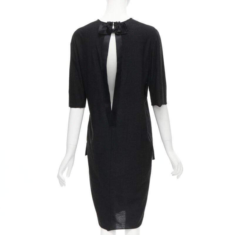 LANVIN 2004 Alber Elbaz vestido con cinturón de lana gris y lazo de seda FR40 M 2